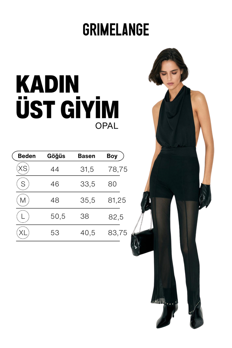 OPAL Kadın Degaje Yaka Boyundan Bağlamalı Sırtı Açık Alttan Çıtçıtlı Esnek Siyah Body