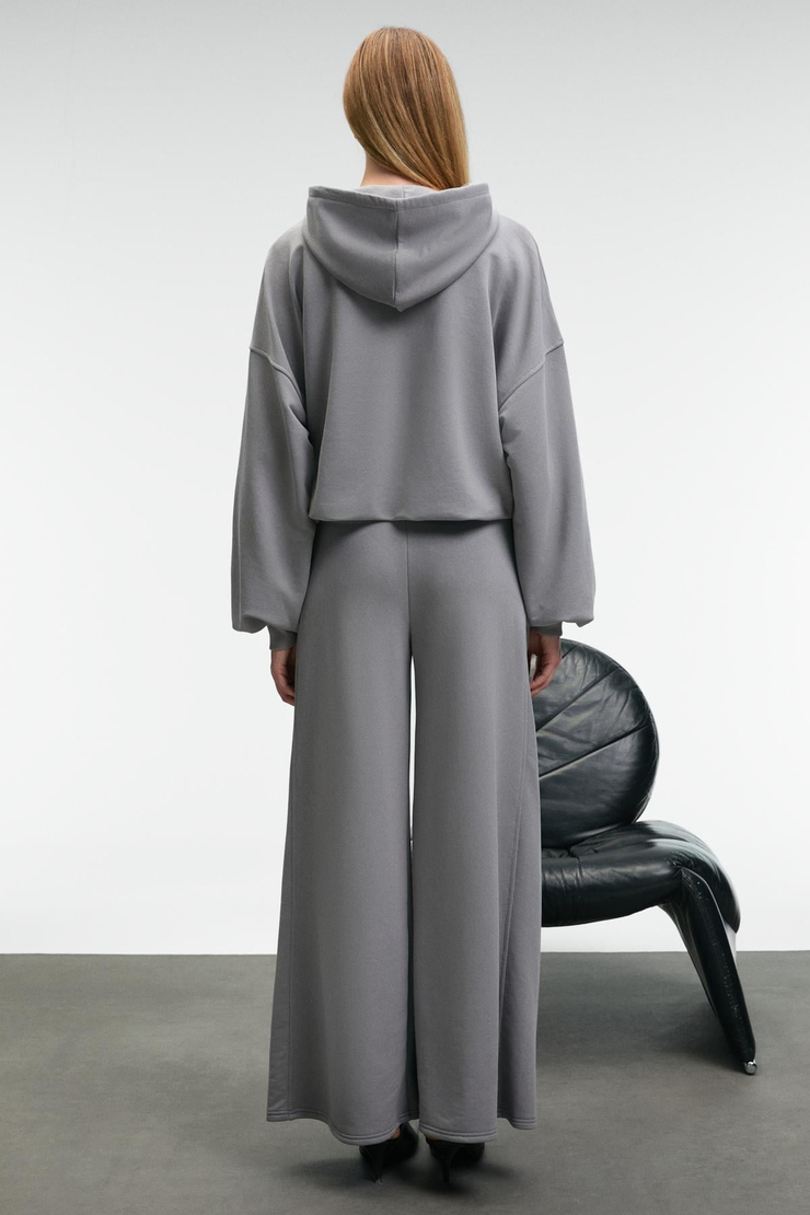 ORMIRA Kadın Oversize Fit Yanları Cepli Lastikli Bel Gri Eşofman Altı