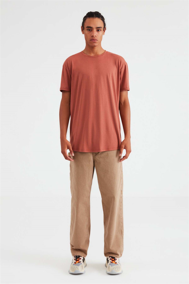 OSCAR Örme Comfort Fit Kiremit Rengi  T-Shirt