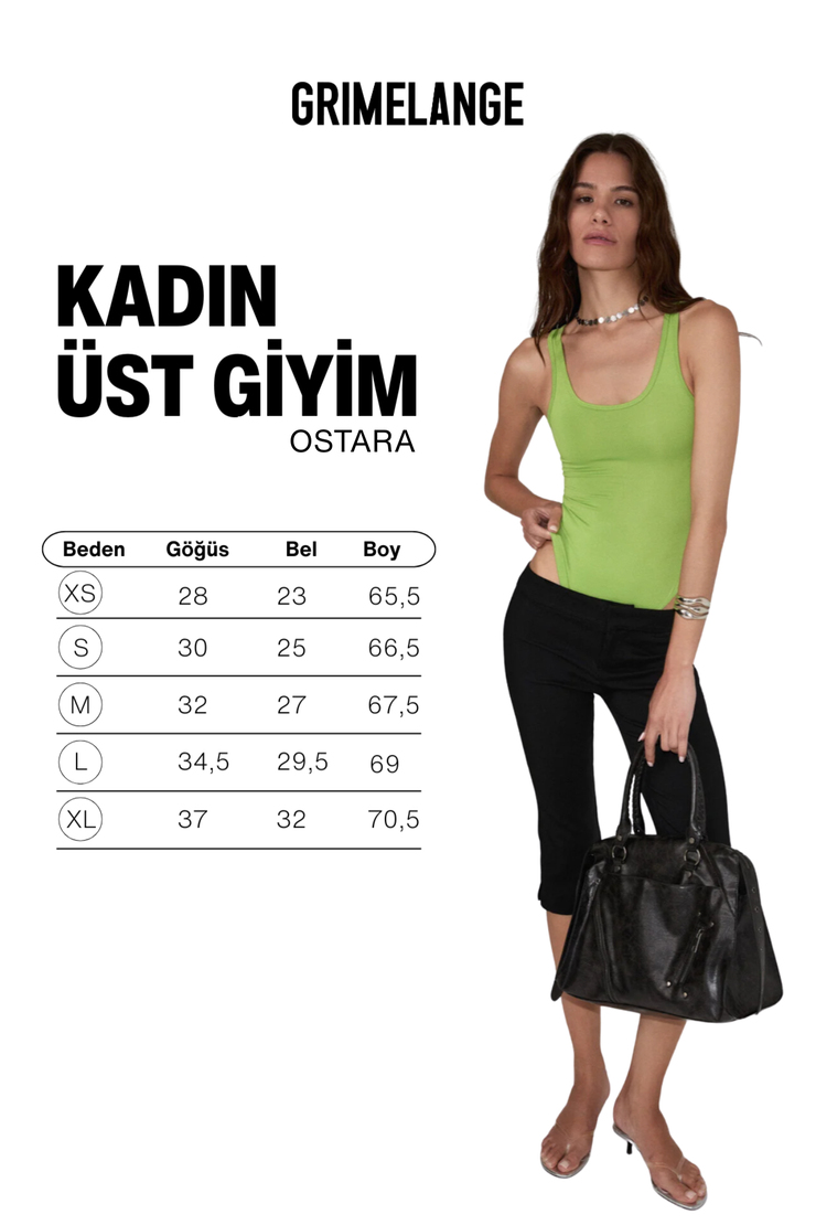 OSTARA Kadın Sıfır Kol Çıt Çıtlı Oyuk Yaka Slim Fit Fıstık Yeşili Atlet