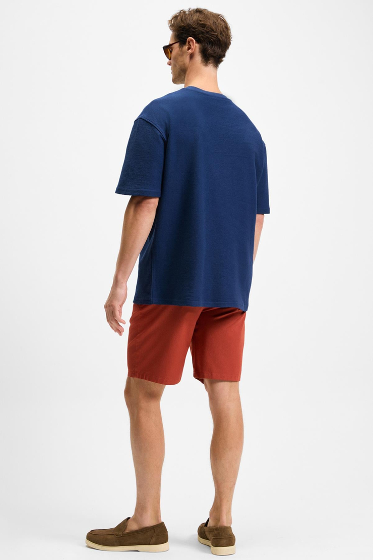 OURFLOW Erkek Nakış Detaylı %100 Organik Pamuk Bisiklet Yaka Kısa Kollu Oversize Lacivert T-Shirt