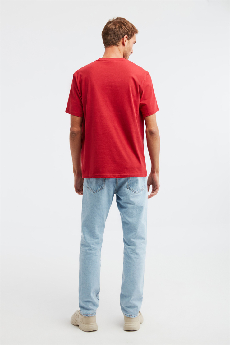 OVERTHINK Erkek Kırmızı Baskılı Yuvarlak Yaka Regular Fit T-Shirt