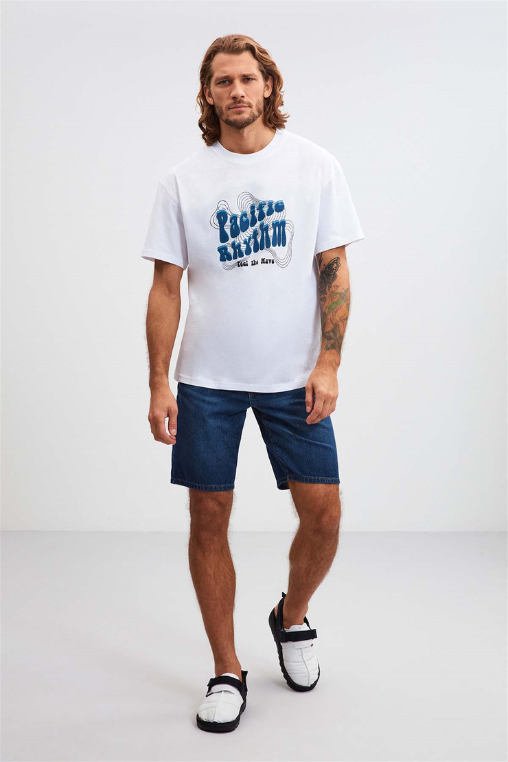 PACİFİC Örme Oversize Beyaz  T-Shirt