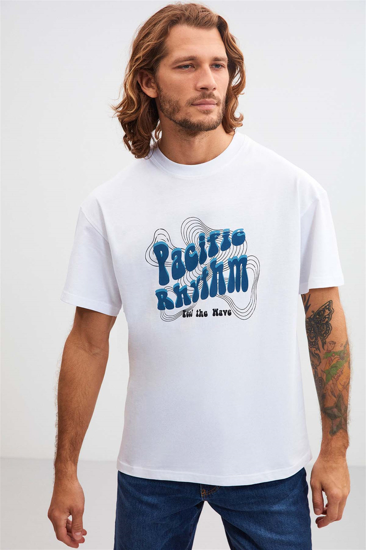 PACİFİC Örme Oversize Beyaz  T-Shirt