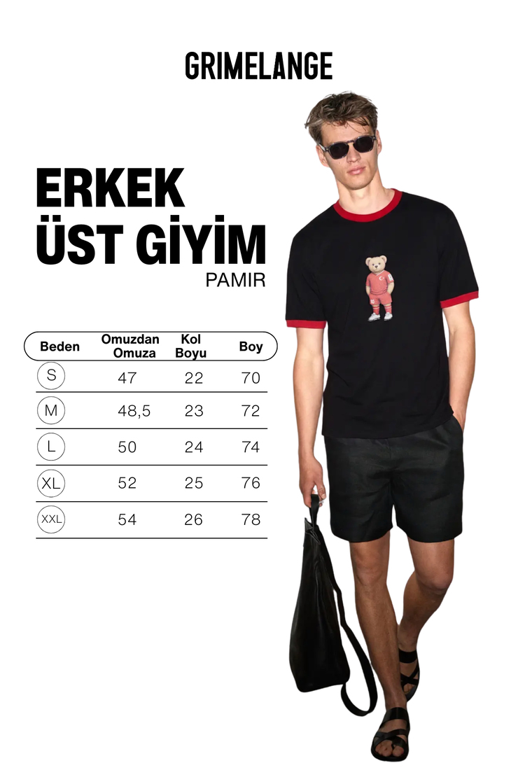 PAMIR Erkek %100 Organik Kumaşlı Kontrast Yakalı Dünya Kupasına Özel Baskı Detaylı Siyah T-Shirt