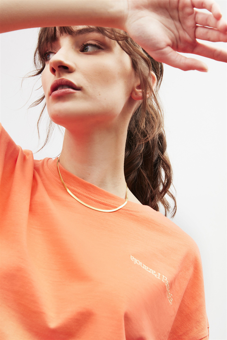 PARANOIA Kadın Nar Çiçeği Nakışlı-İşlemeli Yuvarlak Yaka Oversize T-Shirt