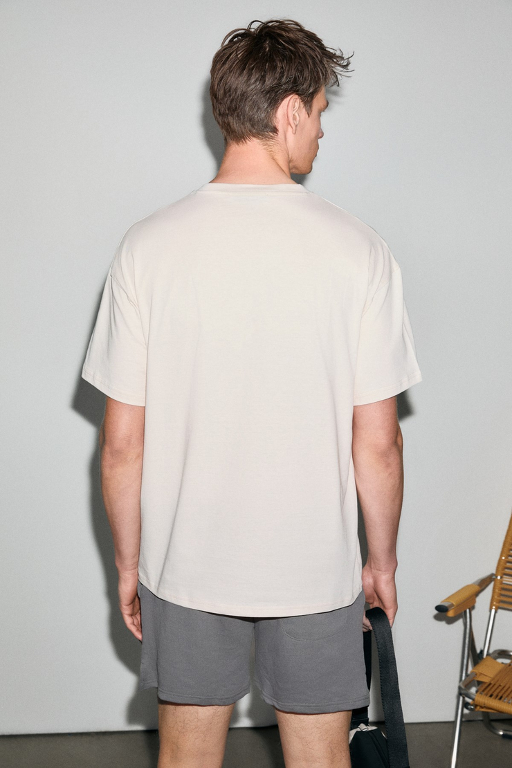 PARLANTE Erkek %100 Organik Pamuklu Yuvarlak Yakalı Baskı Detaylı Vanilya T-Shirt