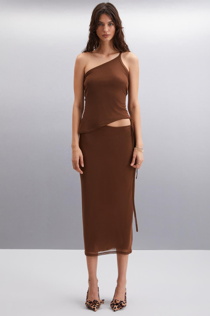 PASCALE Basic Slim Kahverengi Tekli Bluz