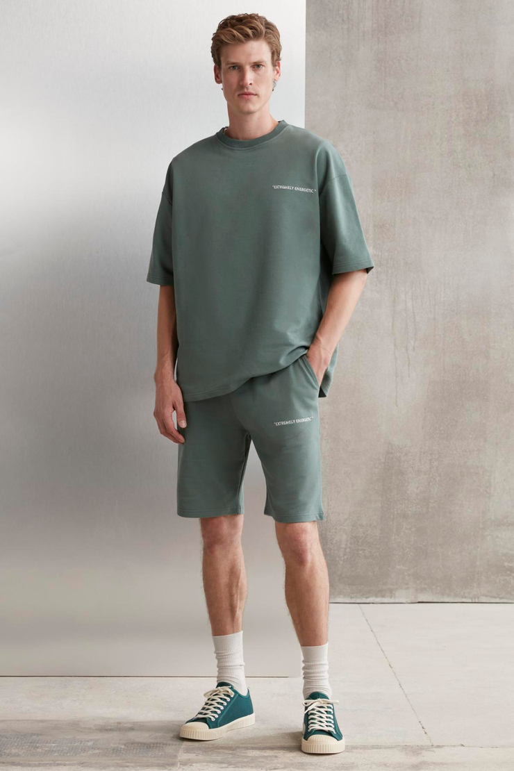 PASTO Erkek Comfort Fit Polarsız Nakışlı kısa kollu Yeşil T-Shirt
