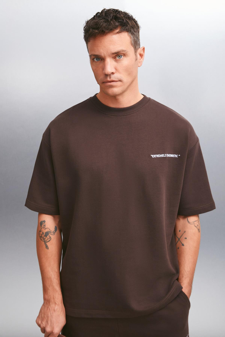 PASTO Erkek Comfort Fit Polarsız Nakışlı kısa kollu Kahverengi T-Shirt