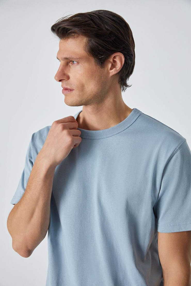 PELTZ Erkek Relaxed Bisiklet Yaka Kısa Kollu Mavi T-Shirt