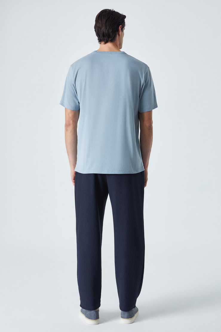 PELTZ Erkek Relaxed Bisiklet Yaka Kısa Kollu Mavi T-Shirt