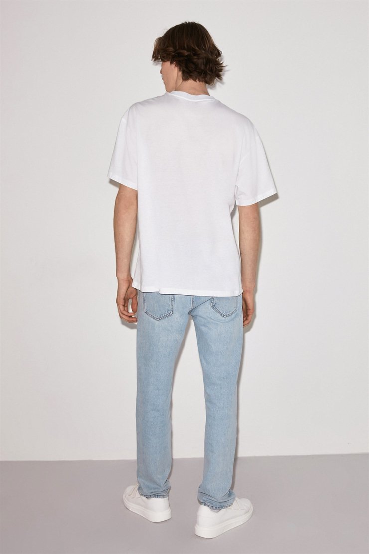 PERSPECTIVE Erkek Beyaz Puff Baskılı Yuvarlak Yaka Oversize T-Shirt