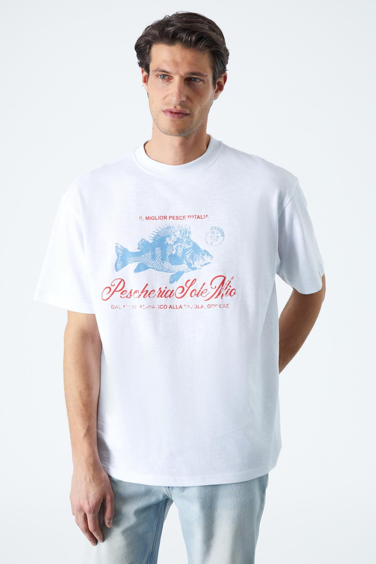 PESCHERIA Erkek Regular Fit Beyaz T-Shirt