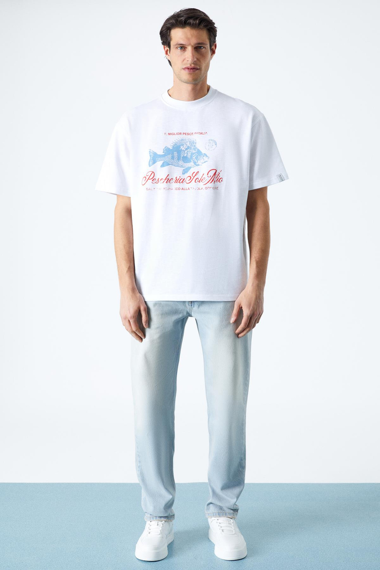 PESCHERIA Erkek Regular Fit Beyaz T-Shirt