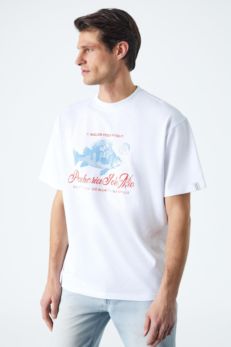 PESCHERIA Erkek Regular Fit Beyaz T-Shirt