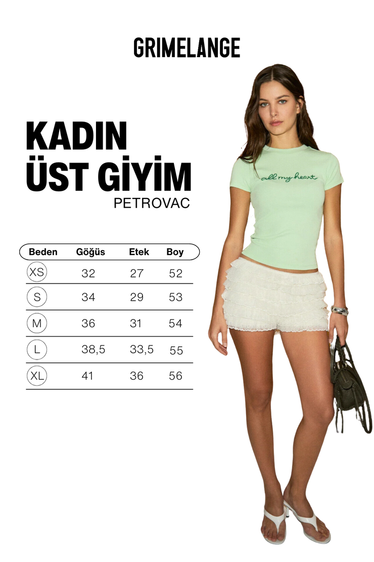 PETROVAC Kadın Yumuşak Ve Esnek Kumaşlı Baskı Ve Pul Desenli Mint Yeşil T-Shirt