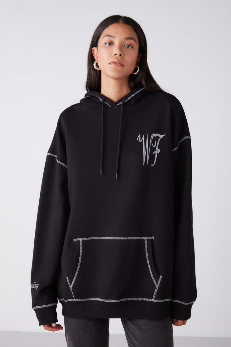 PIA Örme Oversize Siyah  Sweatshirt