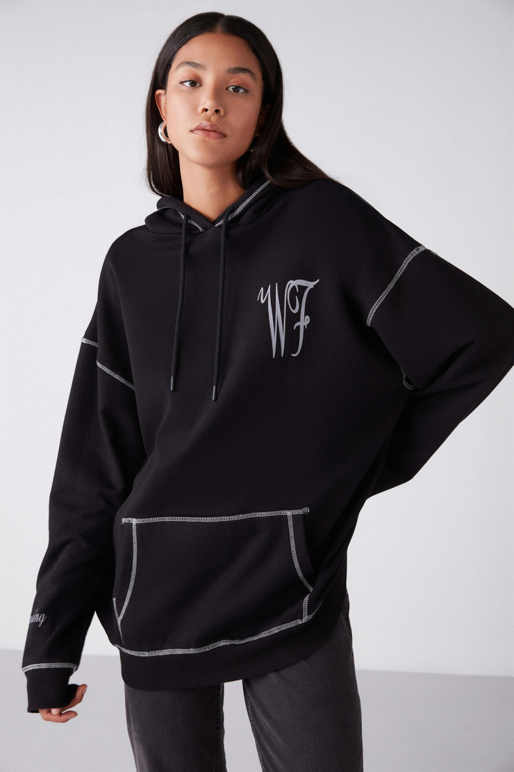 PIA Örme Oversize Siyah  Sweatshirt