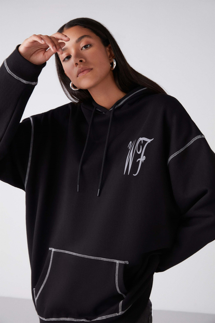 PIA Örme Oversize Siyah  Sweatshirt