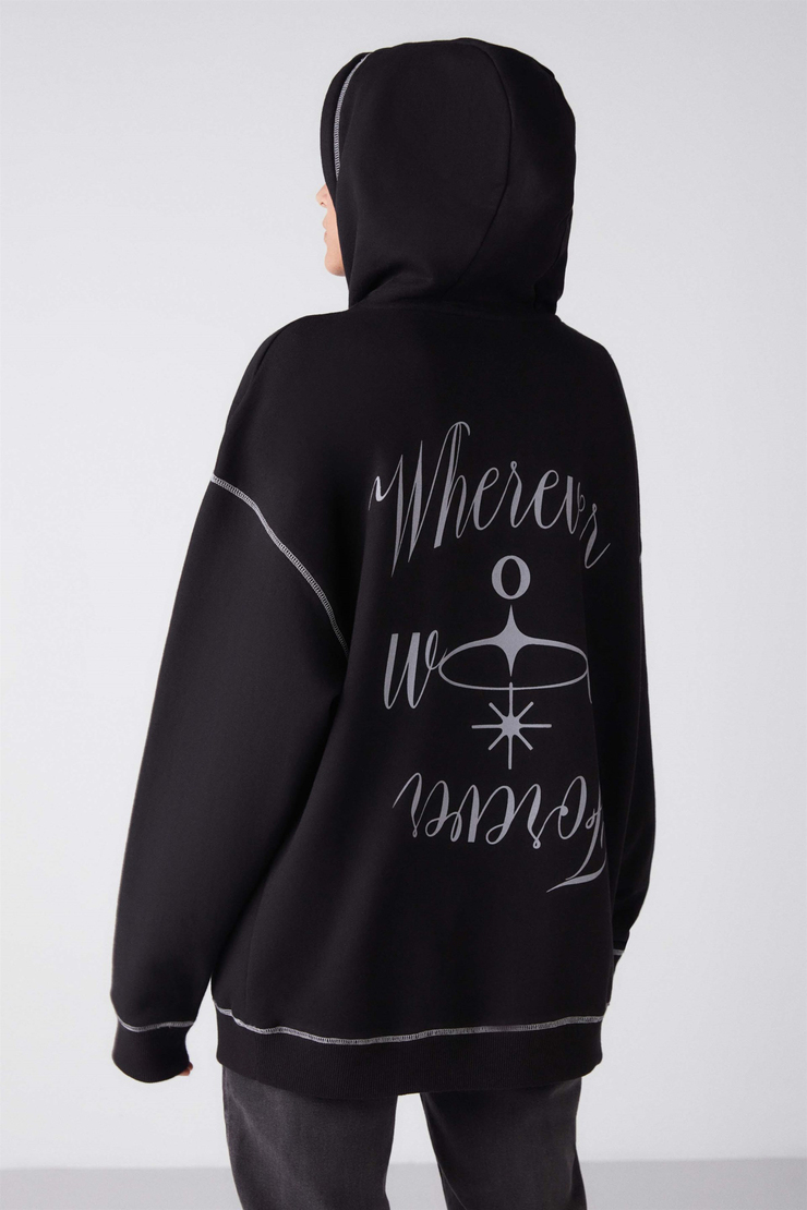 PIA Örme Oversize Siyah  Sweatshirt