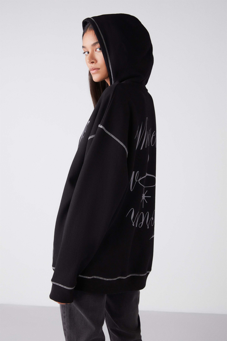 PIA Örme Oversize Siyah  Sweatshirt