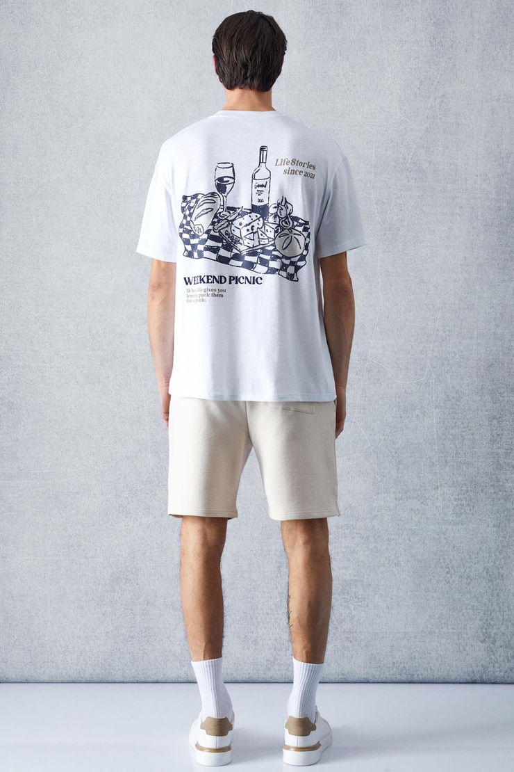 PICNIC Erkek Oversize Fit Beyaz T-Shirt