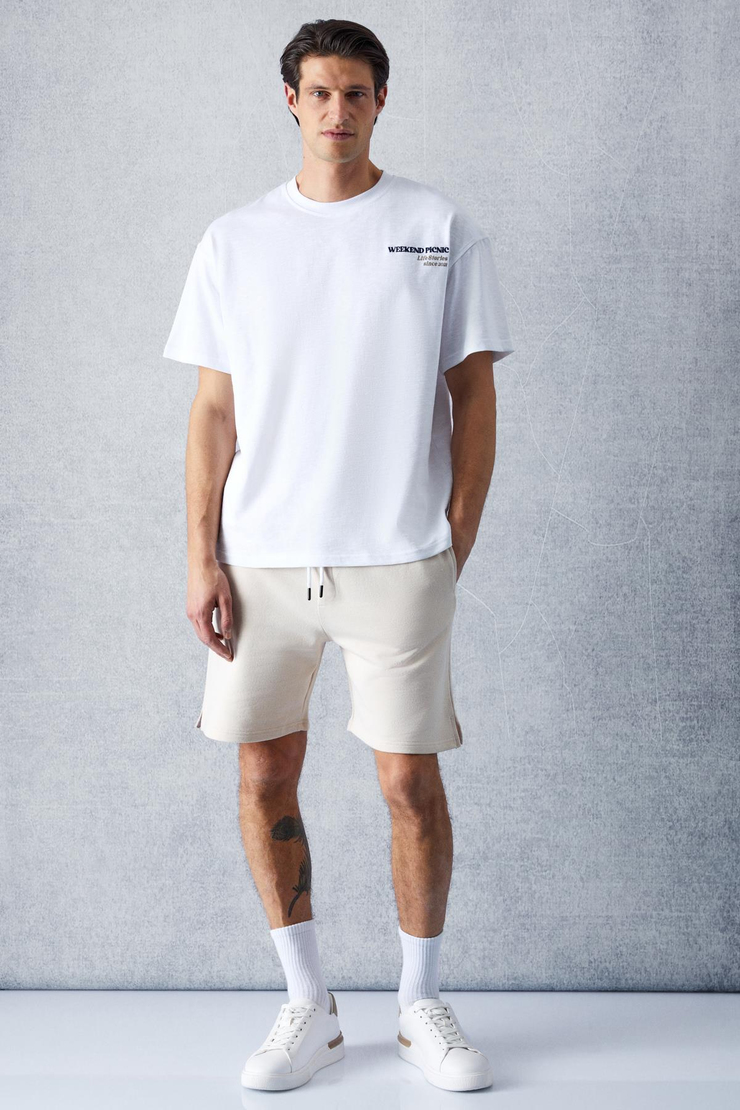 PICNIC Erkek Oversize Fit Beyaz T-Shirt
