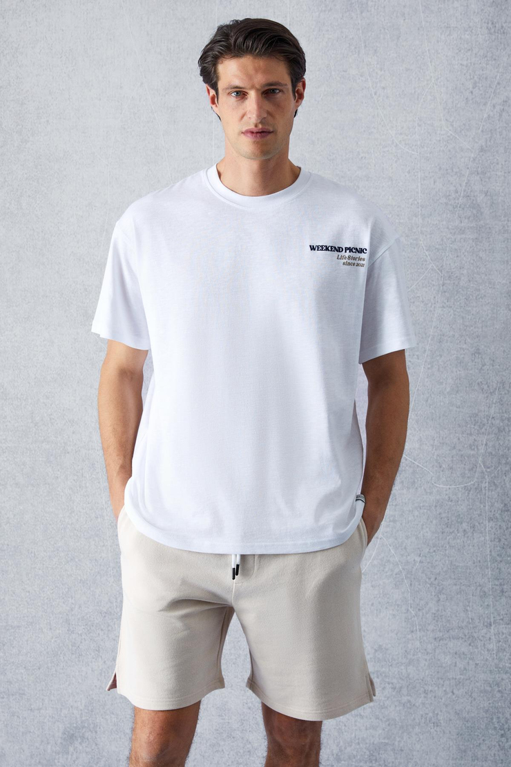 PICNIC Erkek Oversize Fit Beyaz T-Shirt