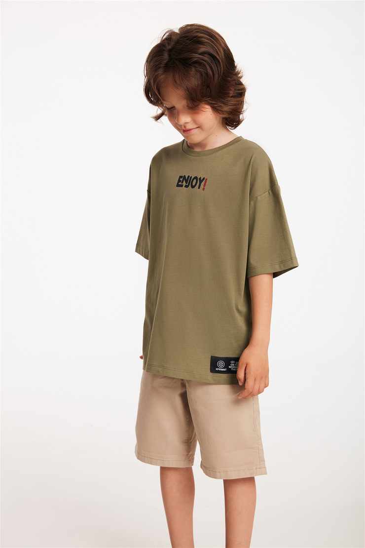 PIDGEY Çocuk Haki Baskılı Yuvarlak Yaka Comfort Fit T-Shirt