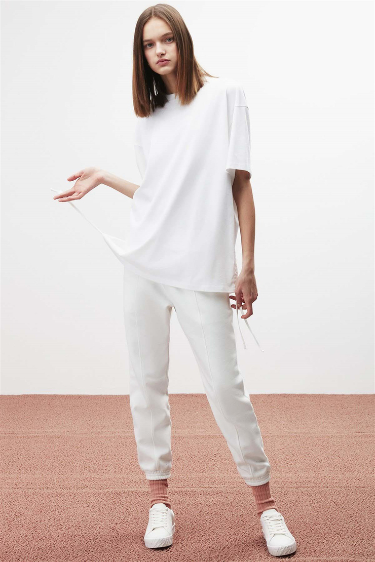 PIECE Örme Oversize Beyaz  T-Shirt