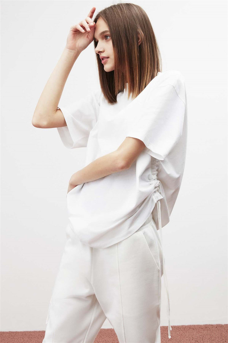 PIECE Örme Oversize Beyaz  T-Shirt