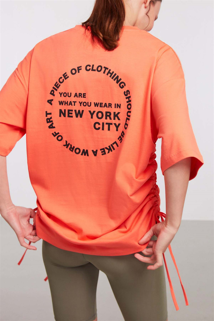 PIECE Örme Oversize Nar Çiçeği  T-Shirt