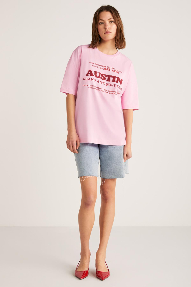 PLENSA Basic Slim Pembe Tekli T-Shirt