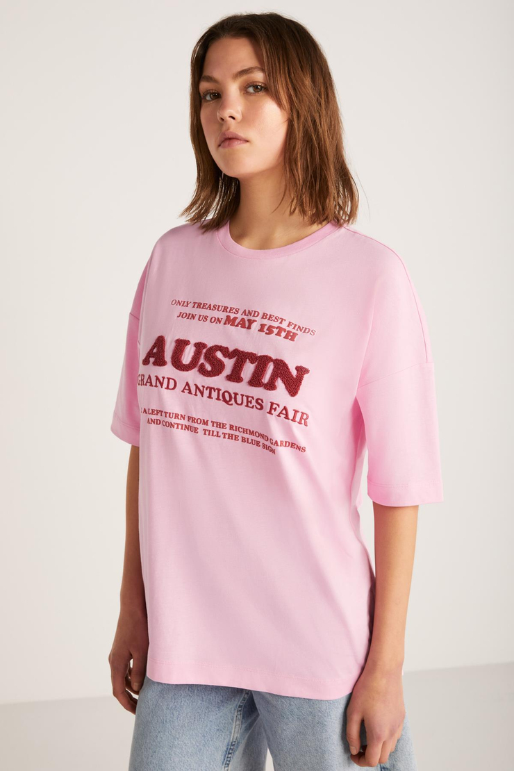 PLENSA Basic Slim Pembe Tekli T-Shirt