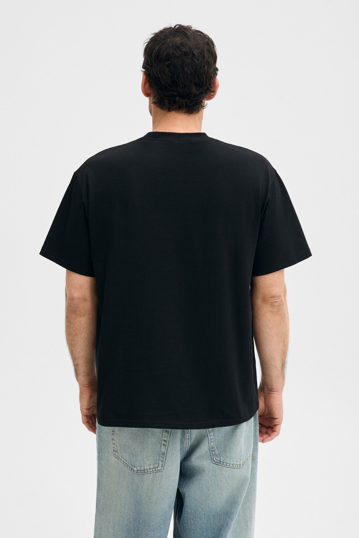 POCKET Erkek %100 Organik Pamuklu Dokuma Cepli Etiket Detaylı Siyah T-Shirt