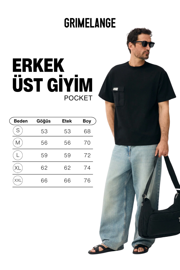 POCKET Erkek %100 Organik Pamuklu Dokuma Cepli Etiket Detaylı Siyah T-Shirt