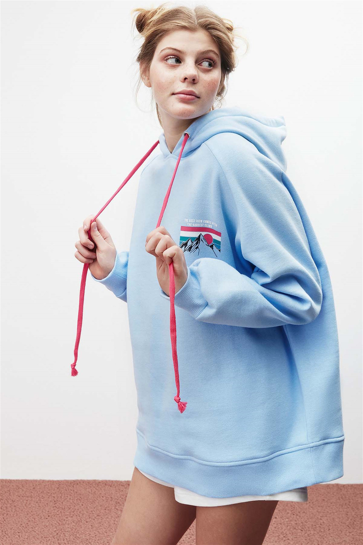 POLINIA Örme Comfort Fit Mavi  Sweatshirt