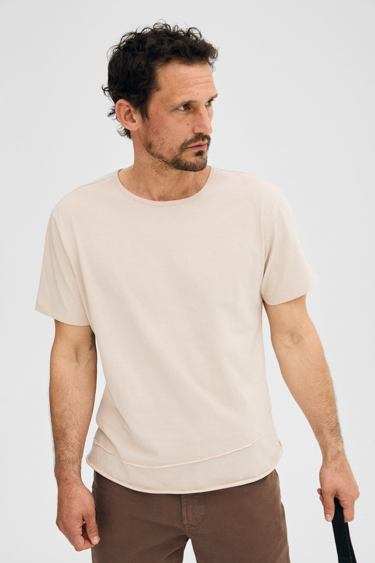 POREC Erkek %100 Organik Pamuklu Yuvarlak Yakalı Regular Fit Taş Rengi T-Shirt