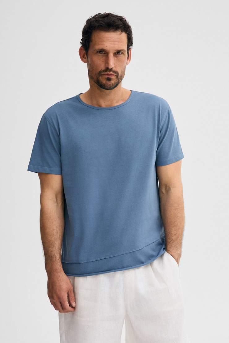 POREC Erkek %100 Organik Pamuklu Yuvarlak Yakalı Regular Fit İndigo T-Shirt