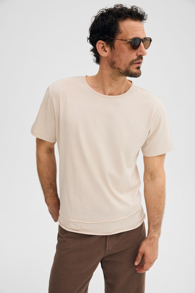 POREC Erkek %100 Organik Pamuklu Yuvarlak Yakalı Regular Fit Taş Rengi T-Shirt