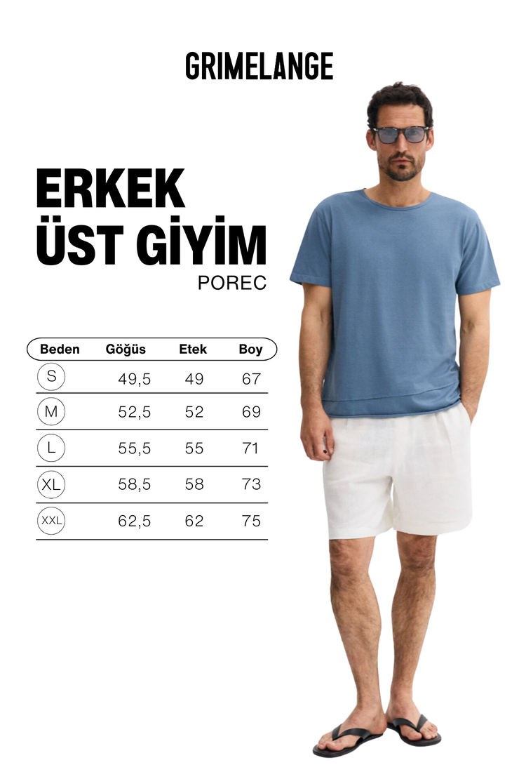 POREC Erkek %100 Organik Pamuklu Yuvarlak Yakalı Regular Fit İndigo T-Shirt