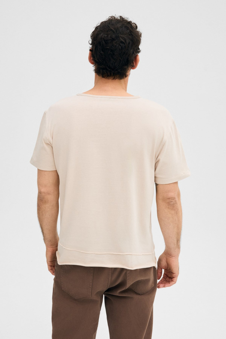 POREC Erkek %100 Organik Pamuklu Yuvarlak Yakalı Regular Fit Taş Rengi T-Shirt