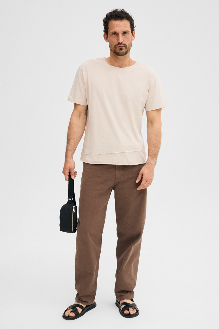 POREC Erkek %100 Organik Pamuklu Yuvarlak Yakalı Regular Fit Taş Rengi T-Shirt