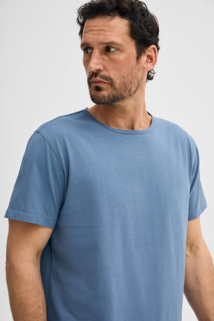 POREC Erkek %100 Organik Pamuklu Yuvarlak Yakalı Regular Fit İndigo T-Shirt