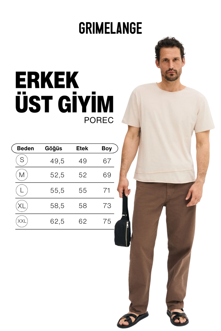 POREC Erkek %100 Organik Pamuklu Yuvarlak Yakalı Regular Fit Taş Rengi T-Shirt