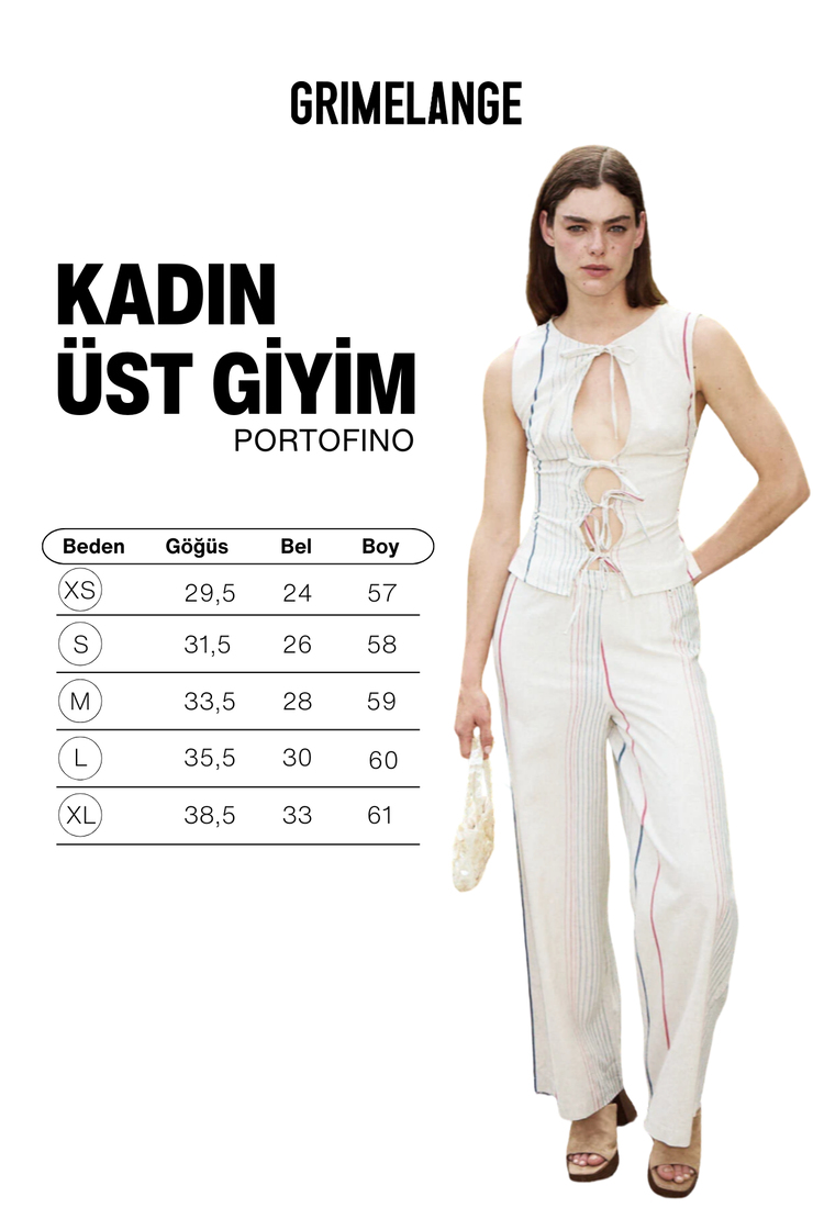 PORTOFINO Kadın Keten Karışımlı Önden Bağlamalı Çizgi Detaylı Vucuda Oturan Ekru Bluz
