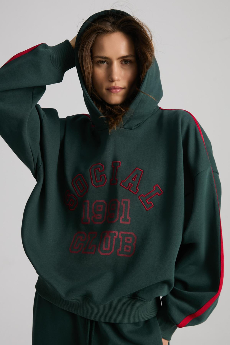 POSSIBILITY Kadın Nakışlı Baskılı Kapüşonlu Yeşil Sweatshirt