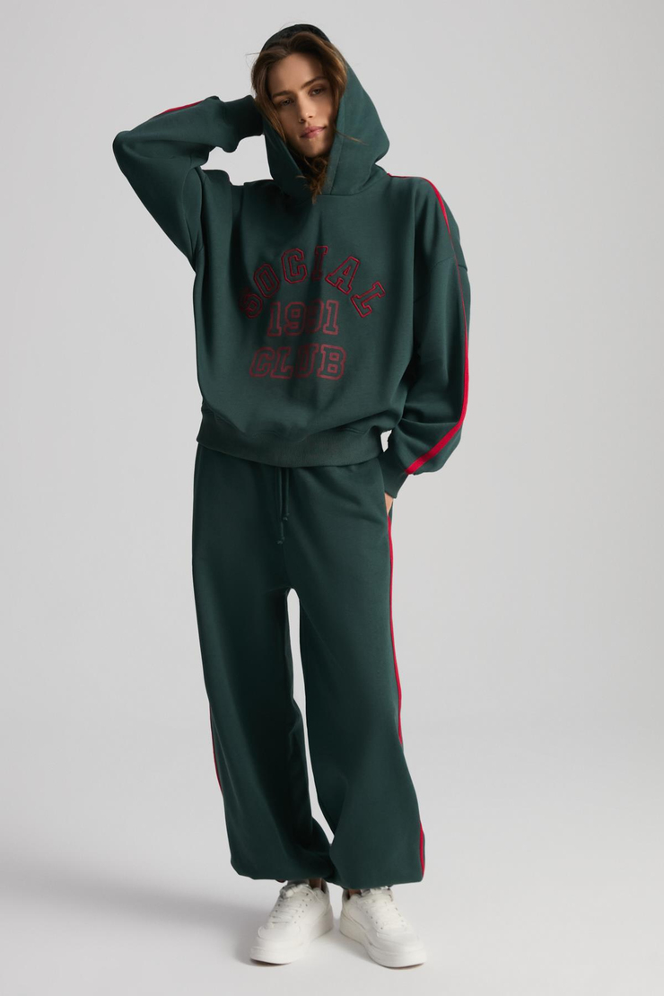 POSSIBILITY Kadın Nakışlı Baskılı Kapüşonlu Yeşil Sweatshirt