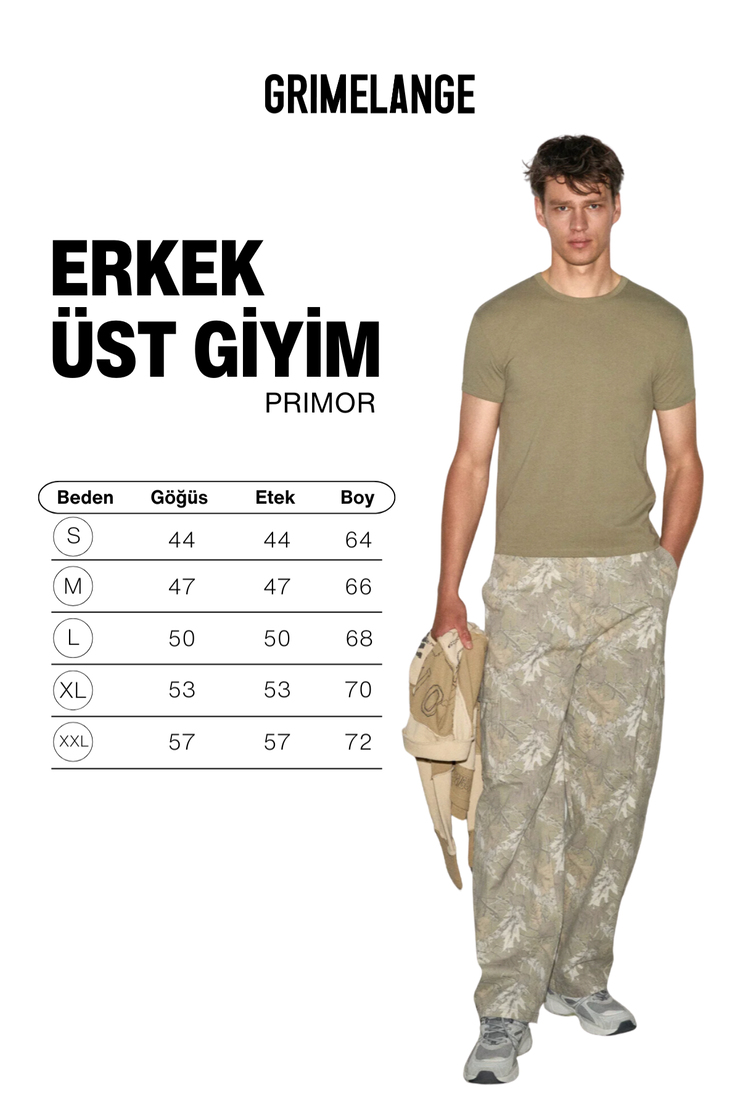 PRIMOR Erkek Yumuşak Ve Esnek Kumaşlı Organik Pamuklu Yuvarlak Yakalı Haki T-Shirt